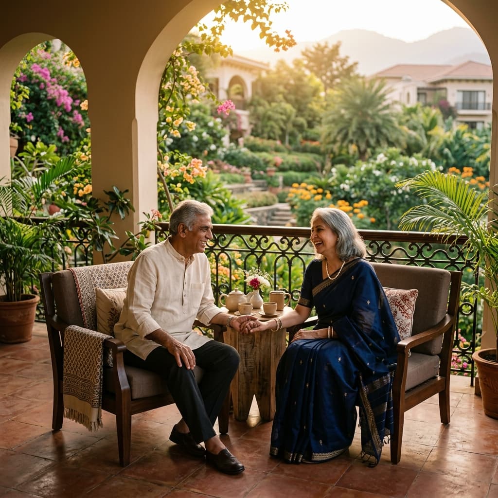Happy senior couple at Vishvaloka